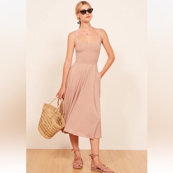 Reformation Jeans Women's Rou Knit Ballerina Style Midi Dress Blush Size Large - Picture 1 of 13
